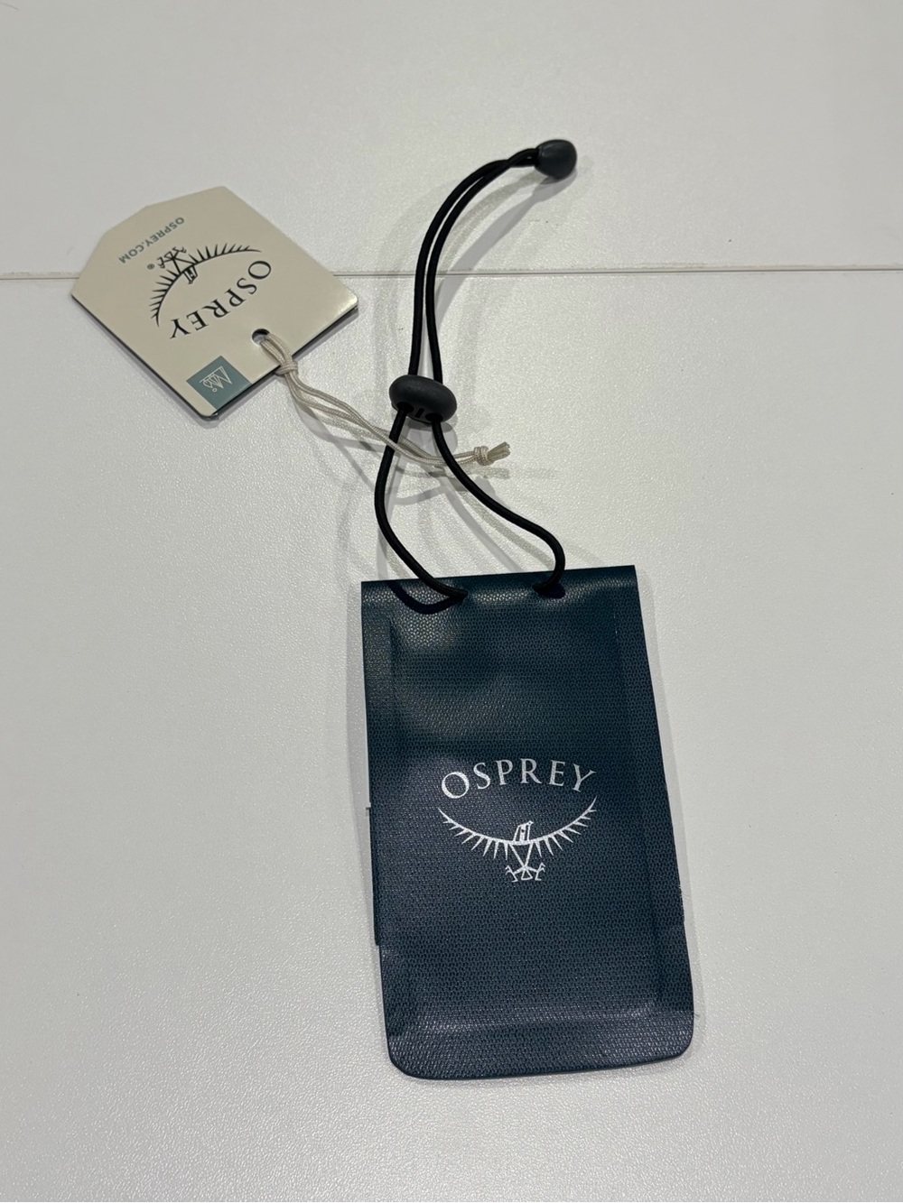 Osprey Luggage Tag Blue NWT Elastic Draw Cord Clear Window for Business Card